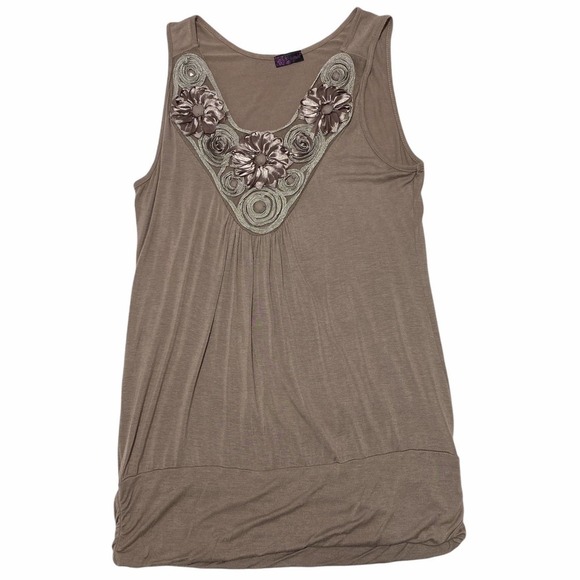 AGENDA Tan Embellished Beaded Sleeveless Blouse - Picture 5 of 10